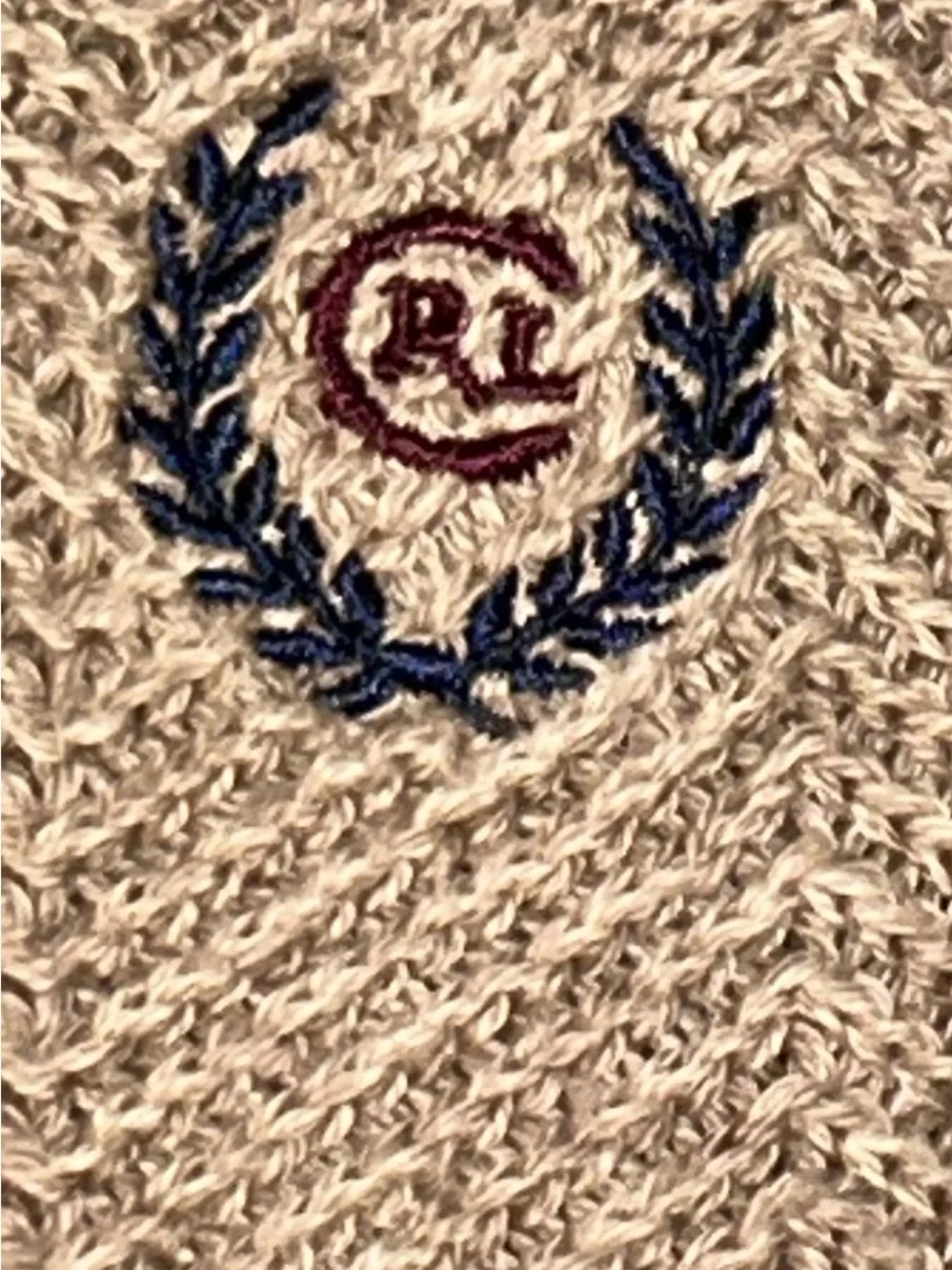 VTG 90 Chaps Ralph Lauren beige Herringbone Knit Sweater Men Crest Hand Frame